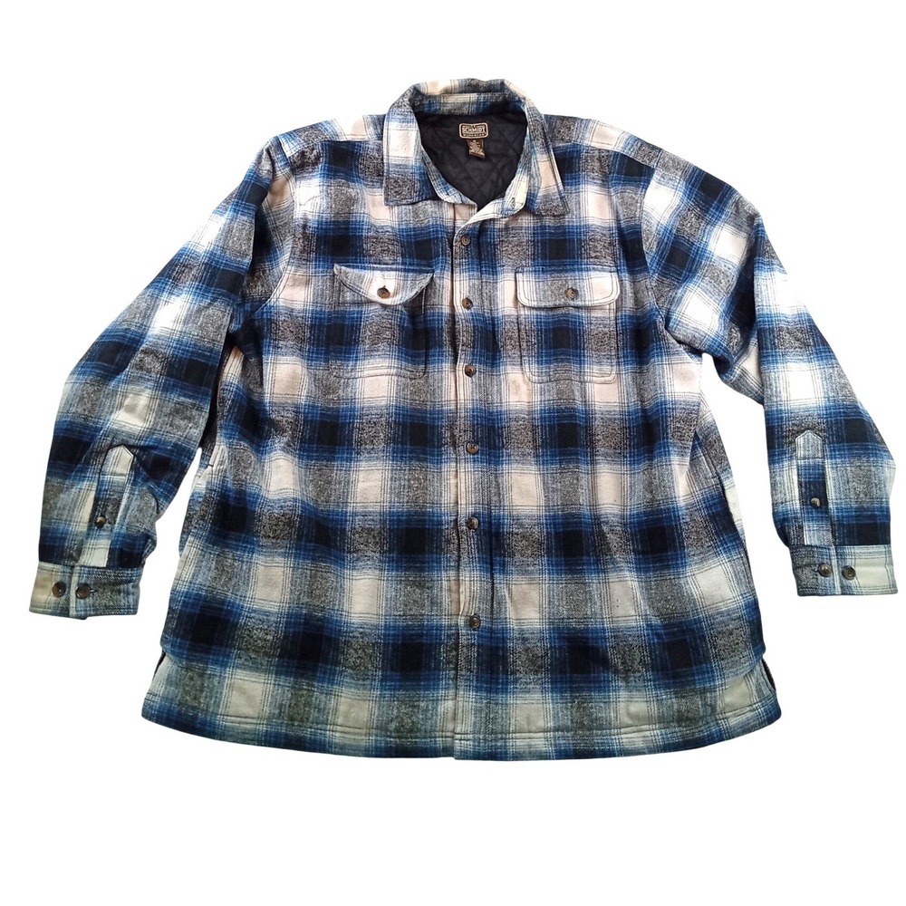 CE Schmidt Mens 2X Quilted Flannel Shirt Jacket Blue Plaid Workwear